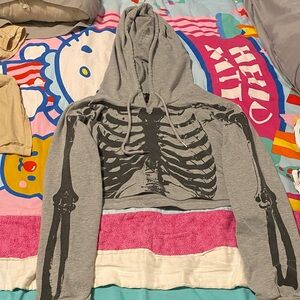 ROMWE Gray Skeleton Graphic Hoodie